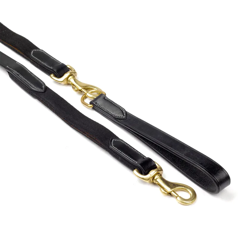 John Whitaker Leather Draw Reins with Elastic - Black
