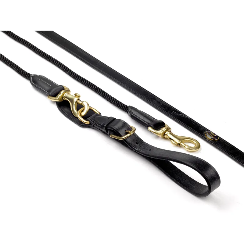 John Whitaker Leather and Rope Draw Reins - Black