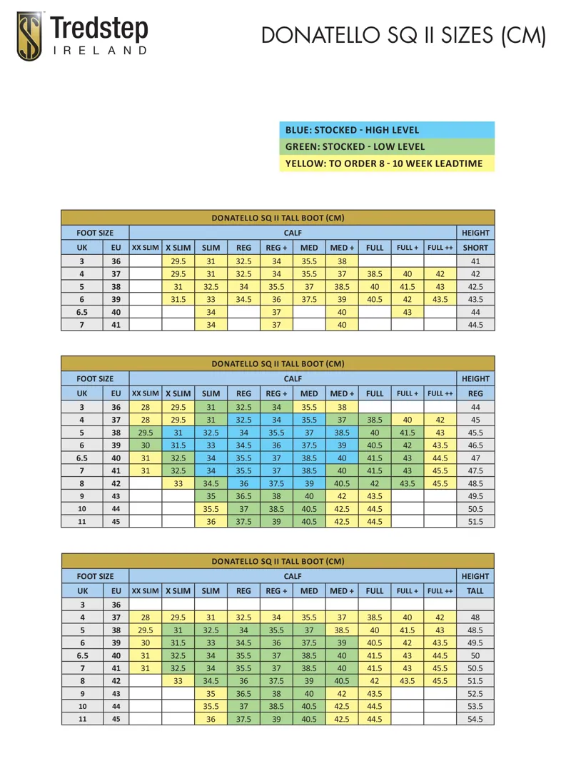 Donatello SQII Size Chart - CM