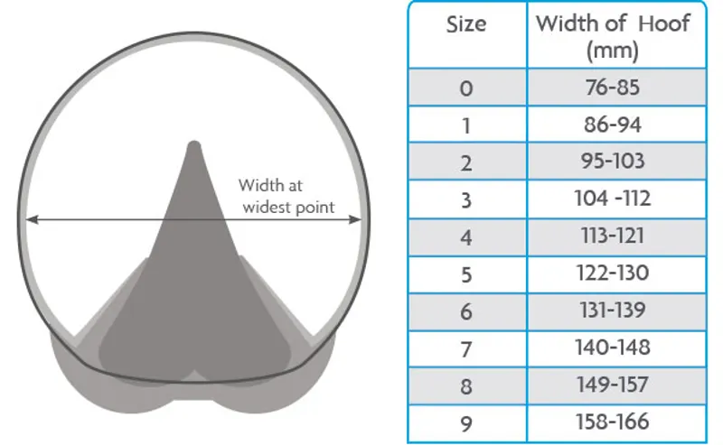 Woof Medical Hoof Boot Size Chart