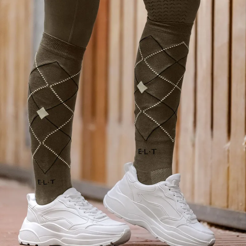 Waldhausen Argyle Riding Socks - Green Brown