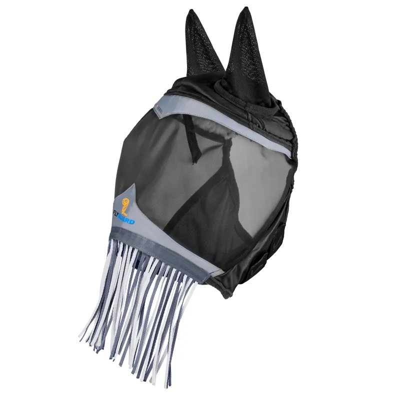 FlyGuard Pro Fine Mesh Fly Mask With Ears and Nose Fringe - Black-3