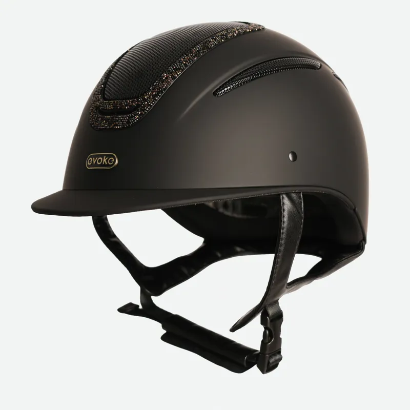 Evoke Elara Classic Peak - Black/Gold Crystal Riding Helmet-1