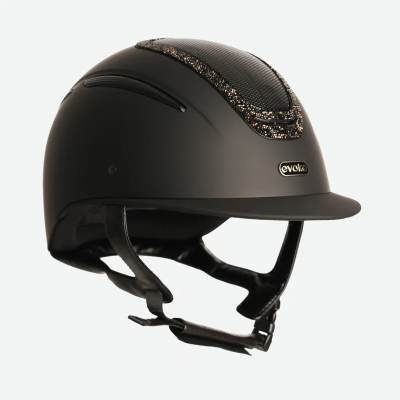 Evoke Elara Classic Peak - Black/Gold Crystal Riding Helmet-3