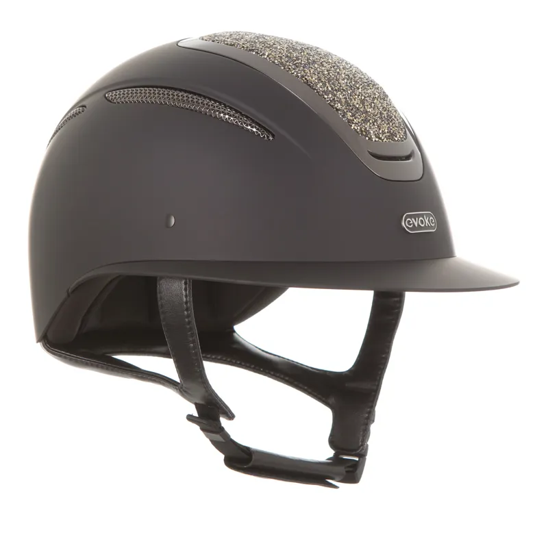 Evoke Elara Wide Peak - Black/Gold Crystal Riding Helmet-1