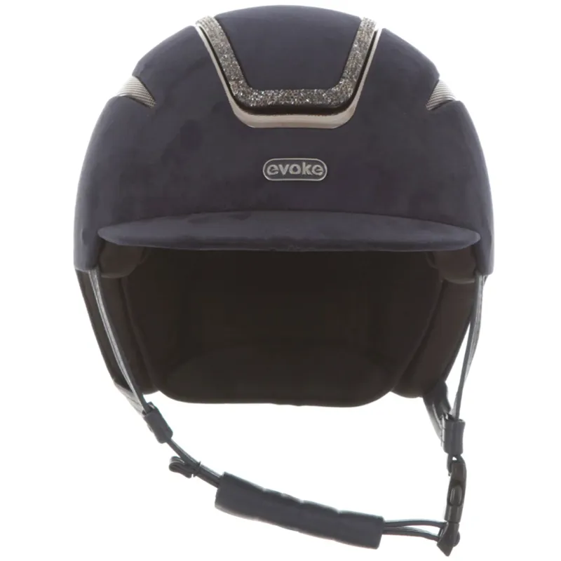 Evoke Callisto Classic Peak Riding Hat - Navy Suede / Steel Crystal Frame
