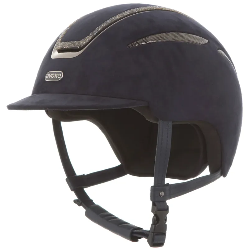 Evoke Callisto Classic Peak Riding Hat - Navy Suede / Steel Crystal Frame-1
