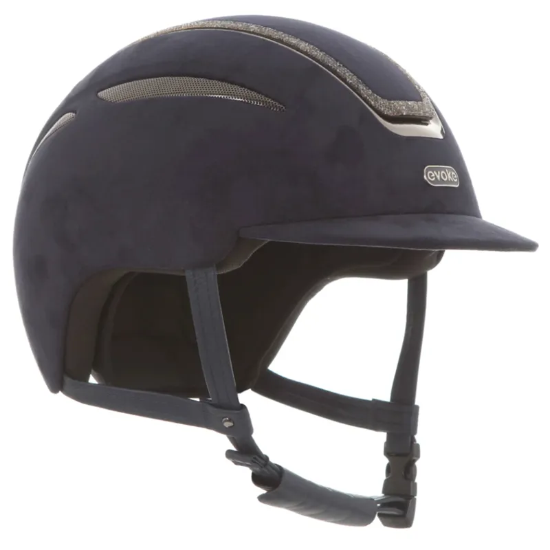 Evoke Callisto Classic Peak Riding Hat - Navy Suede / Steel Crystal Frame-3