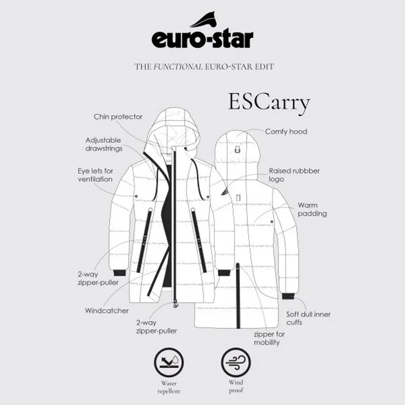 euro-star Carry Knee Length Quilted Jacket - Black-1