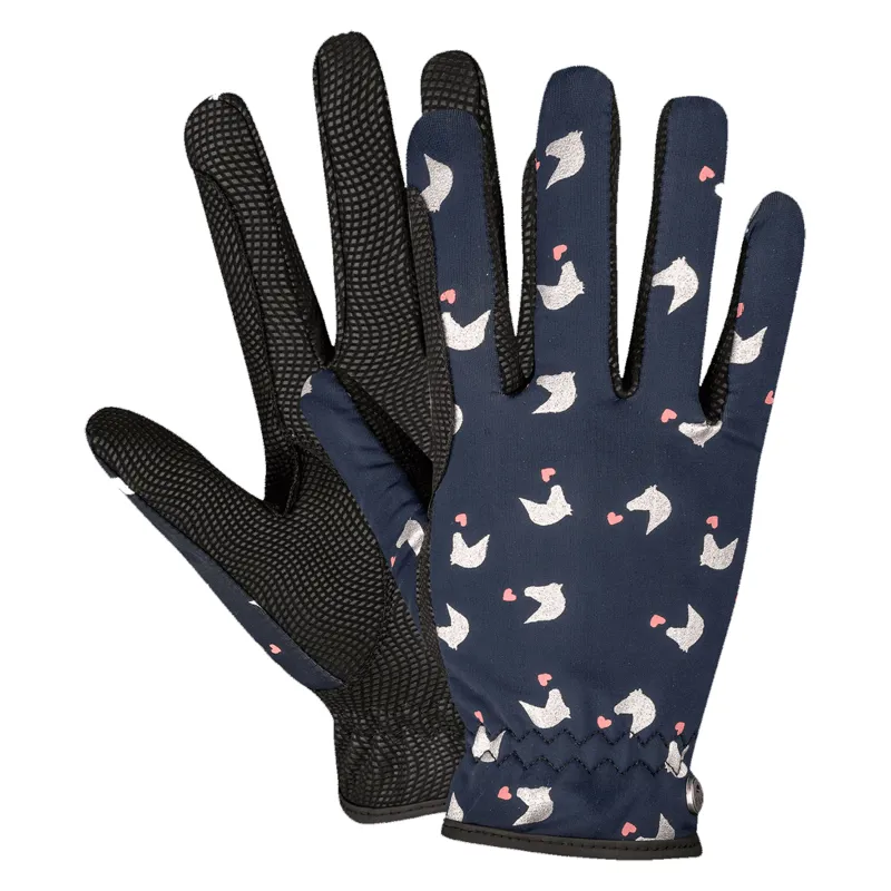 Waldhausen Lucky Dora Childrens Horse Print Riding Gloves - Blue-1