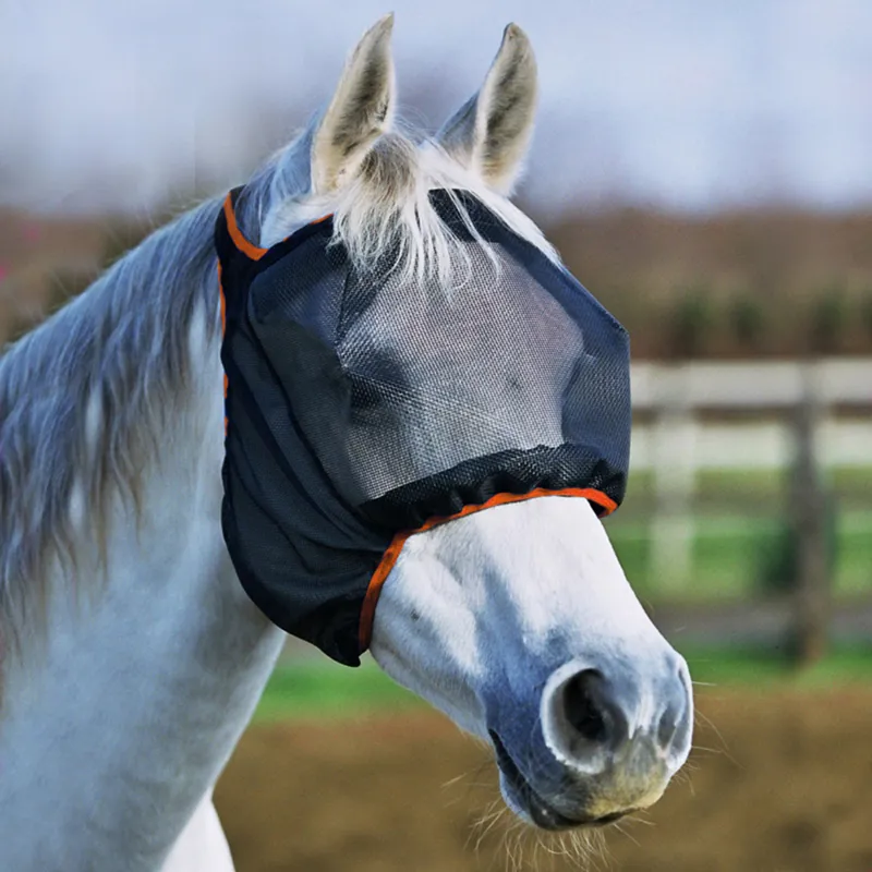 Field Relief Midi Fly Mask - no Ears - Black with Orange Binding